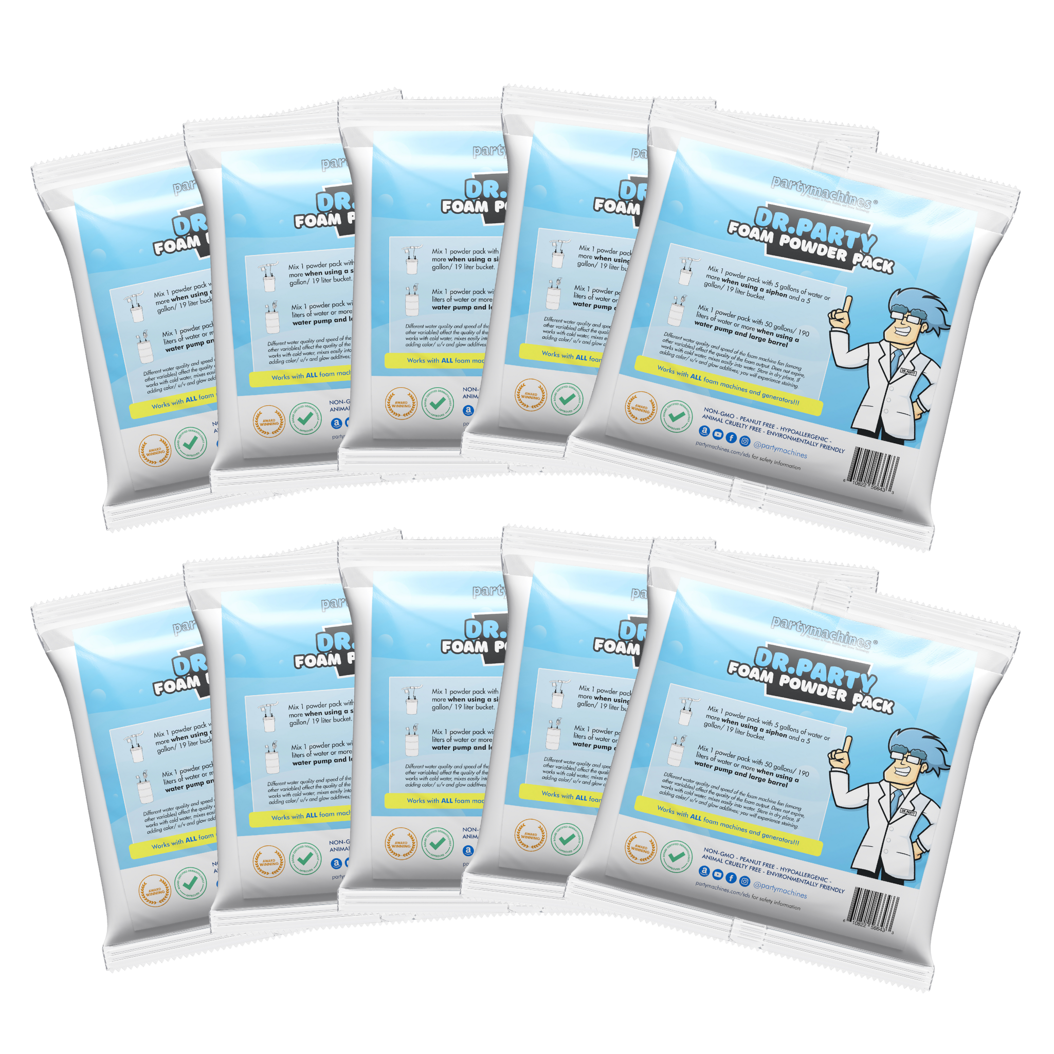 Partymachines Foam Solution - Powder Pack of 10 for 1000+ Gallons of Foam Solution - Most Concentrated Available