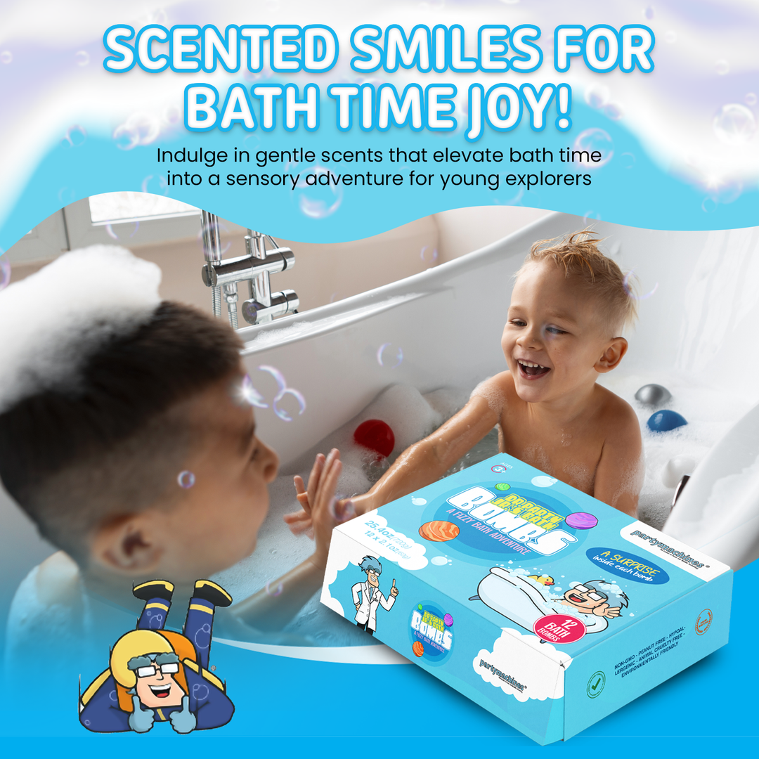 Transform your child’s bath into a dazzling display of colors and scents with our 12-pack of fizzy bath bombs, designed to make bath time a magical experience.