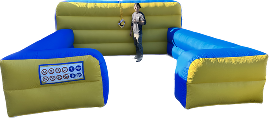 10 x 10 ft. Inside diameter with this foam pit for backyard party rental folks.