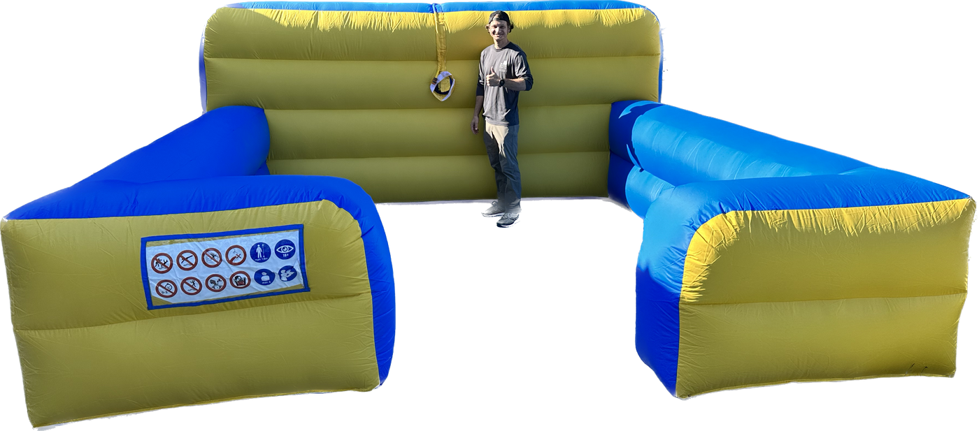 10 x 10 ft. Inside diameter with this foam pit for backyard party rental folks.