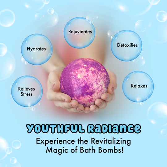 Rainbow array of bath bombs for kids, with each of the six showcasing a unique, delightful fragrance and color.